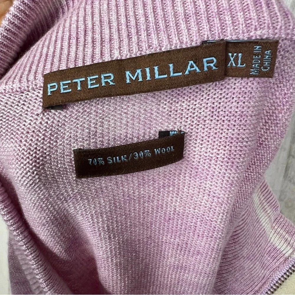 Peter Millar Mens XL Sweater Silk Wool Purple 1/4 Zip‎ Preppy Pullover
